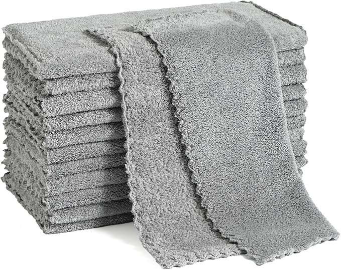 12 Pack Cleaning Cloth,Ultra Soft Absorbent Quick Drying Microfiber Cleaning Rags,No Scratches,Reusable,Washable,Lint Free Cleaning Towels for Kitchen,Window,Glass,car,11.8"×11.8"(Dark Grey)