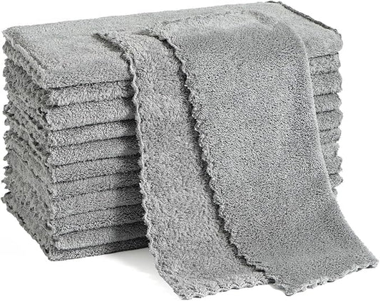 12 Pack Cleaning Cloth,Ultra Soft Absorbent Quick Drying Microfiber Cleaning Rags,No Scratches,Reusable,Washable,Lint Free Cleaning Towels for Kitchen,Window,Glass,car,11.8"×11.8"(Dark Grey)