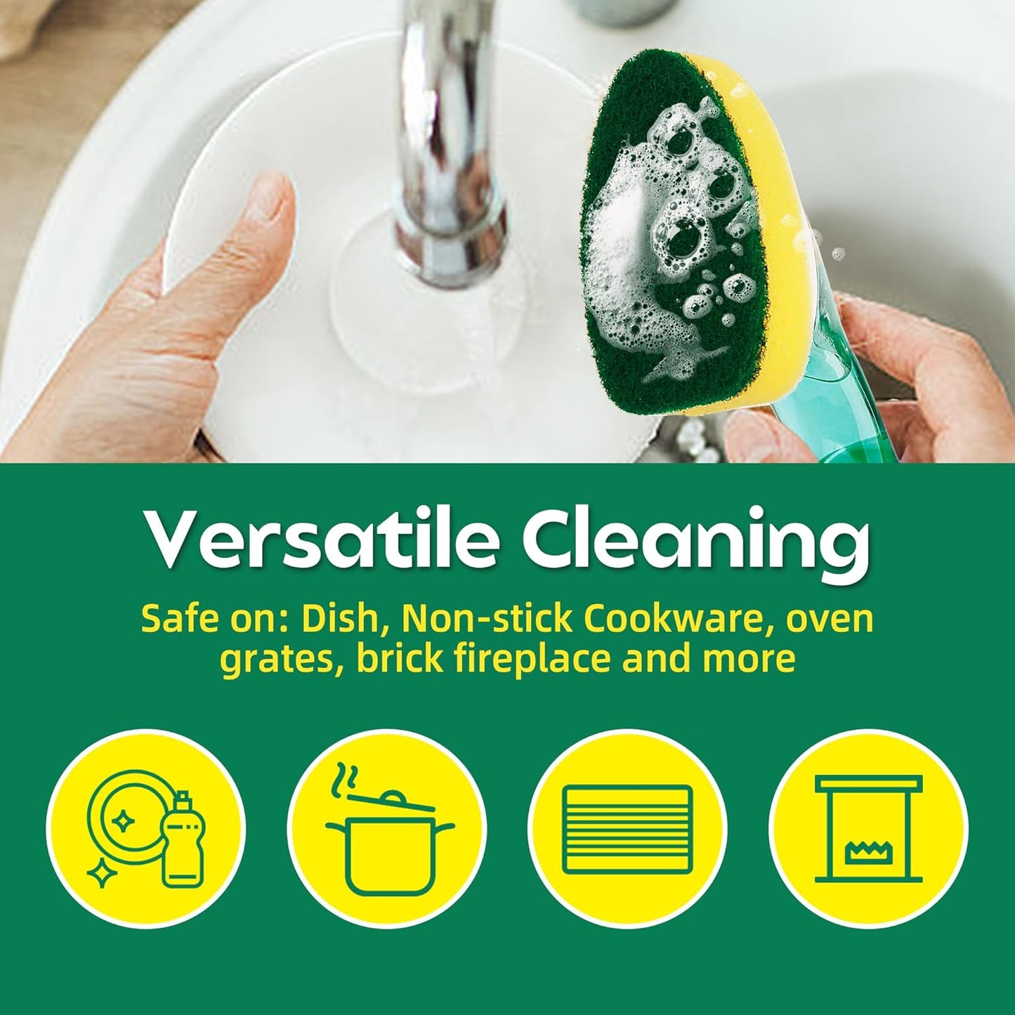 Non-Scratch Dish Wand Sponge Refill, Zero-Scratch Replacement Heads Fits Soap Dispensing Handle, Scratch-Free Dishwand Refills, Non-Scratching Scrubber Pads for Dish Wand, Safe for Nonstick Cookware