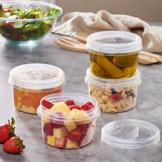 PLASTICPRO 12 Pack Twist Cap Food Storage Containers with Clear Screw on Lid- 16 oz Reusable Meal Prep Containers - Freezer and Microwave Safe Clear Plastic Food Storage