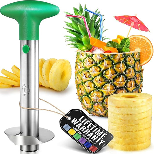 Zulay Kitchen Stainless Steel Pineapple Corer & Slicer – Heavy-Duty Pineapple Cutter with Reinforced Blade & Easy Core Remover – Effortless Pineapple Peeler & Slicer Tool - Green