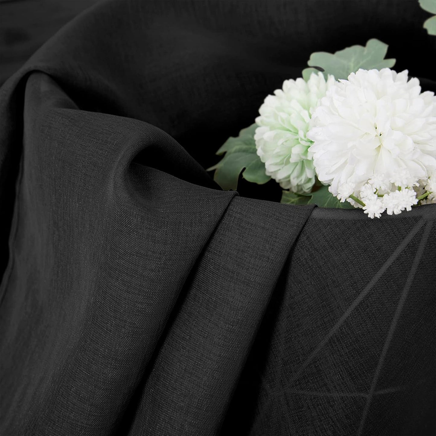 Tollpiz Short Sheer Curtains Linen Textured Bedroom Curtain Sheers Light Filtering Rod Pocket Voile Curtains for Living Room, 54 x 45 inches Long, Black, Set of 2 Panels