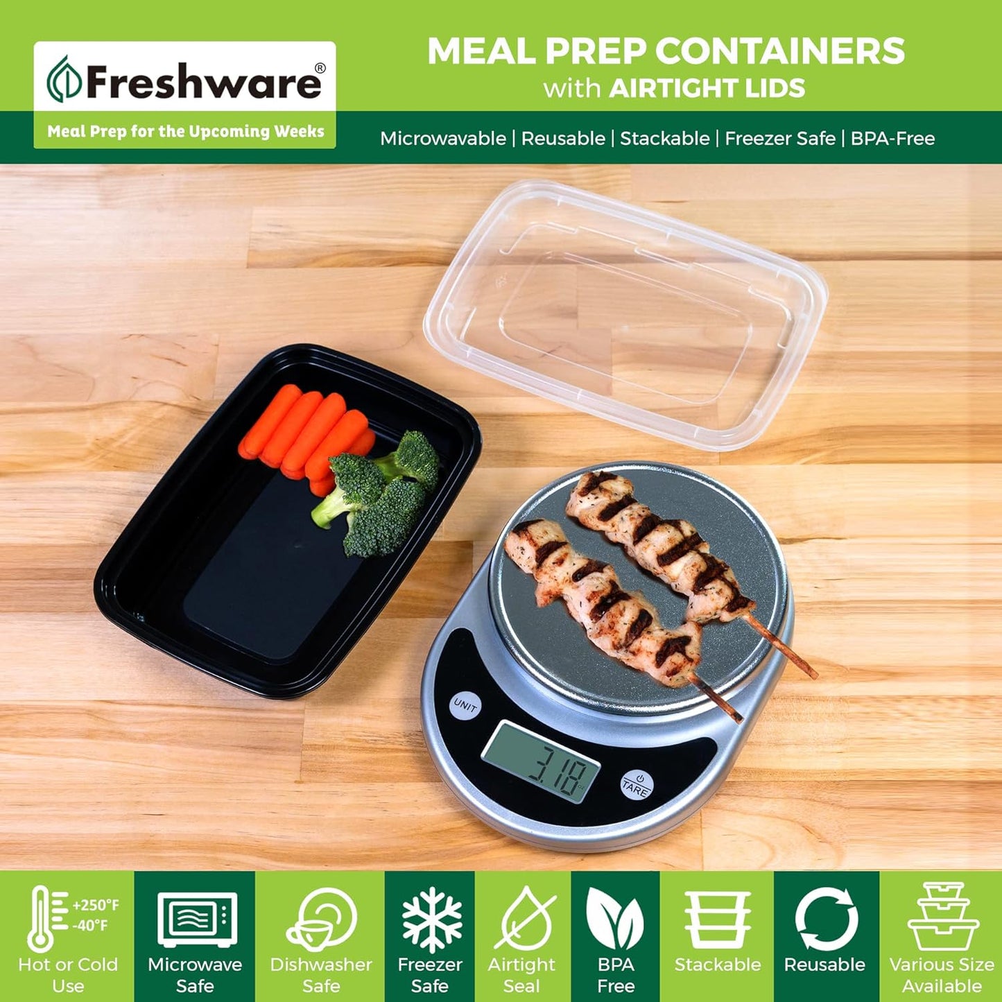Freshware Meal Prep Containers [15 Pack] 1 Compartment Food Storage Containers with Lids, Bento Box, BPA Free, Stackable, Microwave/Dishwasher/Freezer Safe (28 oz)