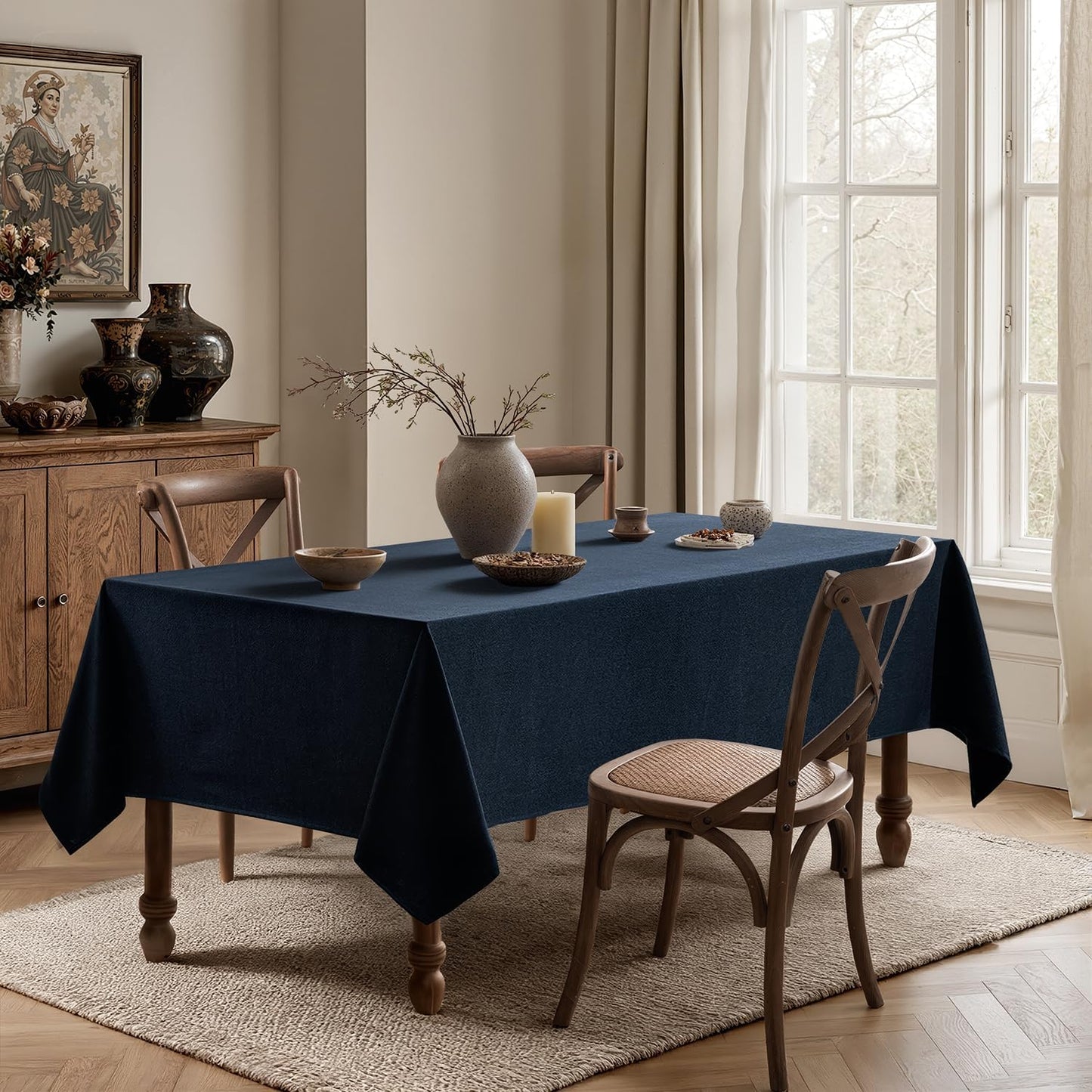 MIULEE Navy Blue Linen Tablecloth 60x84 Inch Rectangle Table Cloth Waterproof,Stain Resistant & Wrinkle Resistant for Dining Party Wedding