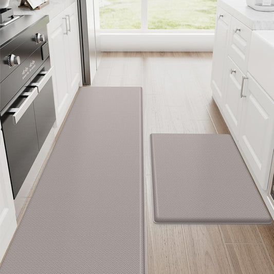 StepRite Kitchen Mats, 2PCS Kitchen Rugs, Cushioned Anti Fatigue Kitchen Mats for Floor, Non-Slip Standing Desk Mat, Waterproof Kitchen Rug Set for Kitchen, 20" x 32"+20" x 71"-0.47 inch Thick, Khaki