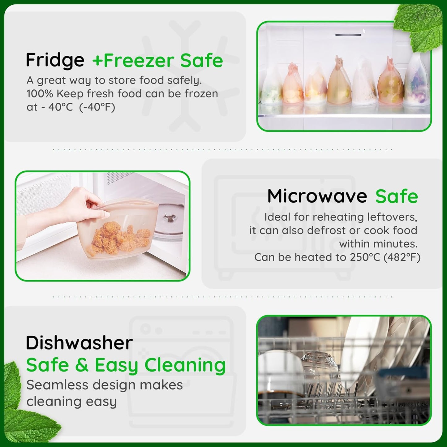 Premium Platinum Silicone Reusable Food Storage Bag 10.6 Cup (84 fl oz), Airtight Zip Lock Bags for Food, BPA-Free Silicone Freezer Bags, Microwave Safe Sous Vide Container, White