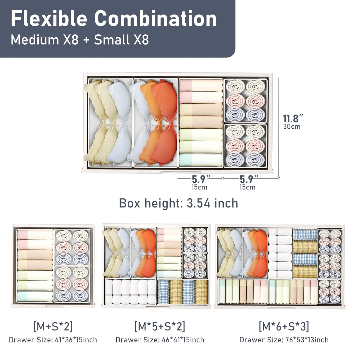 DIMJ Drawer Organizer Clothes Storage - 18 Pack Baby Dresser Organizer for Nursery, Foldable Drawer Dividers for Bedroom Closet Organization, Fabric Storage Bins for Socks, Underwears, Bras