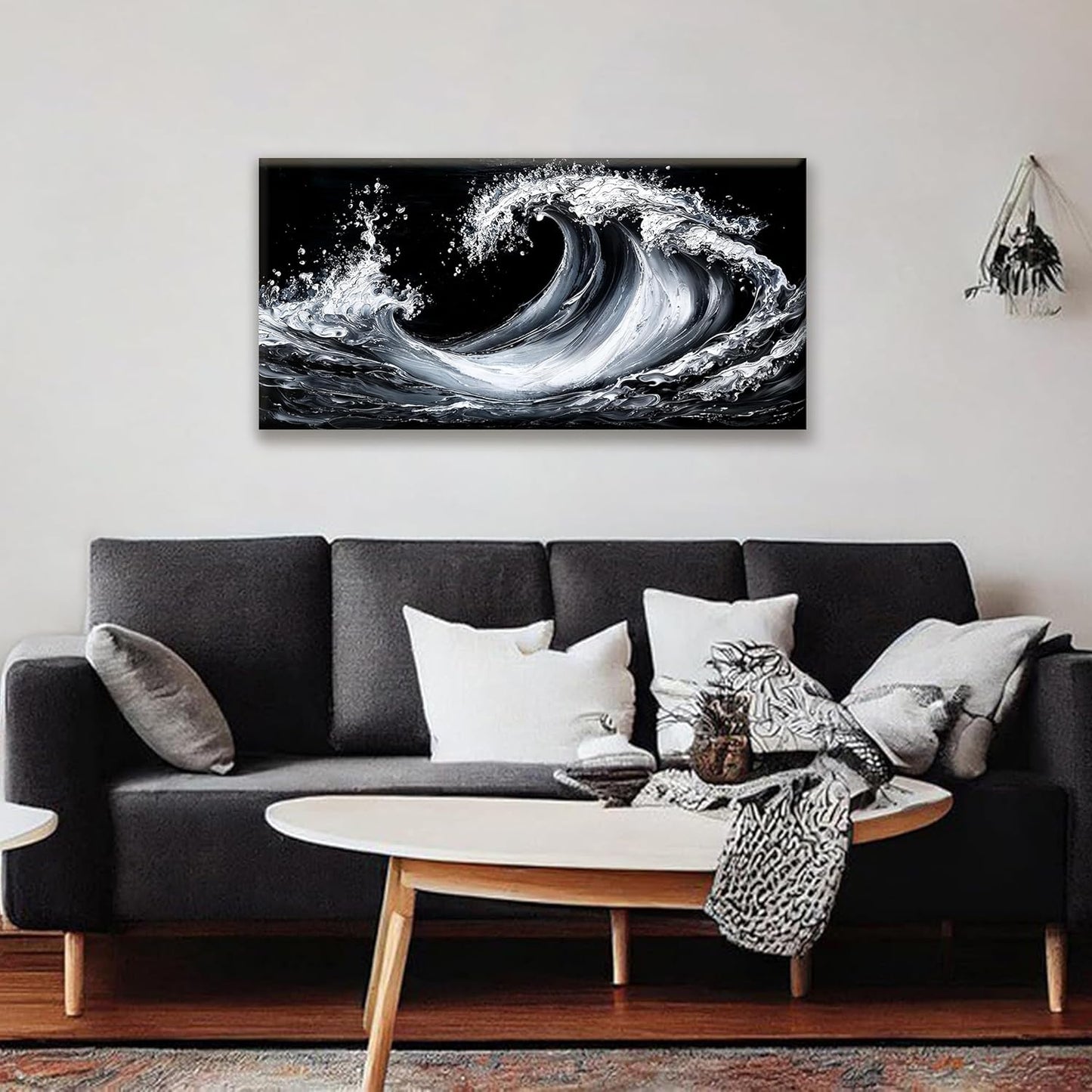 Suconvng Abstract Wall Art Small Size White Sea Wave Modern Canvas Art Wall Decor Painting Artwork Abstract Wall Decor Print Picture For Bedroom Office Home Decoration 20"X 40"