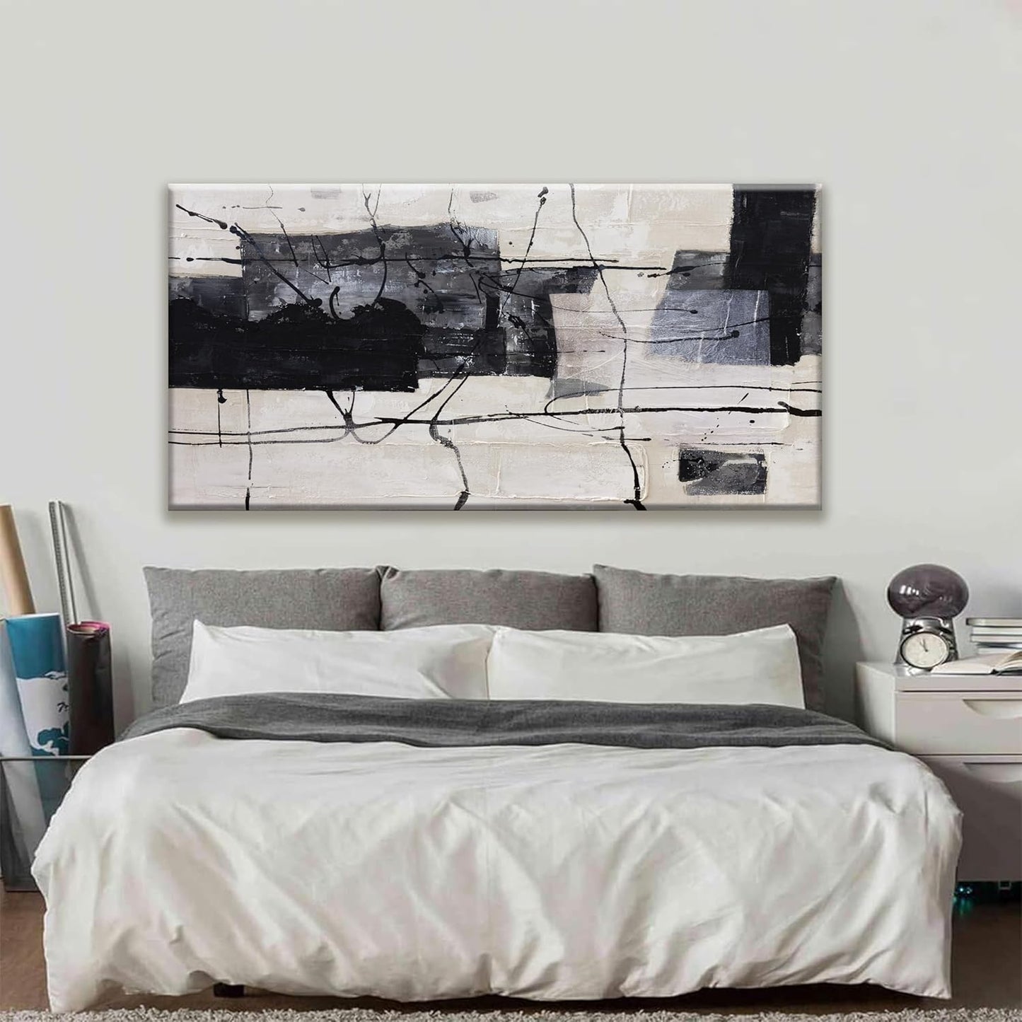 Large Abstract Wall Art Wall Decor Black And White Wall Art Living Room Canvas Picture Painting Artwork For Bedroom Dinning Room Canvas Art Modern Home Decor Wall 29x58 In