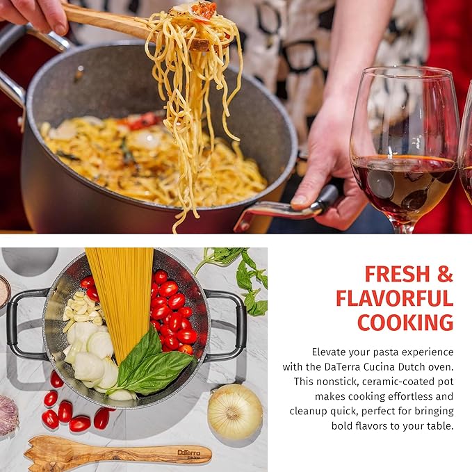 DaTerra Cucina - 5 Qt Nonstick Ceramic Dutch Oven Pot with Lid – Lightweight Nonstick Pot with Dual Handles, Perfect for Soup, Pasta, Sautéing, Searing, Induction & Stovetop Safe - Black