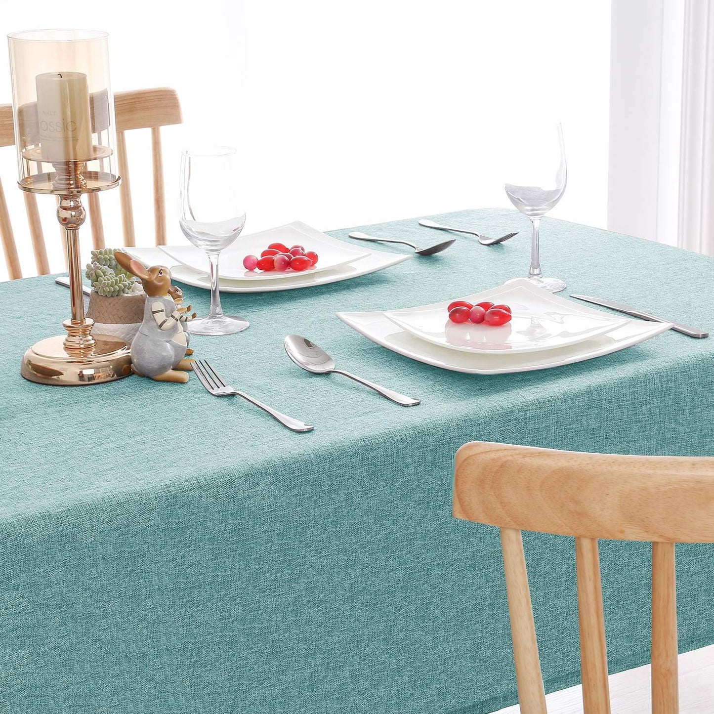 Hiasan Faux Linen Square Tablecloth - Wrinkle and Stain Resistant Washable Table Cloth for Kitchen Dining Room Holiday Table Cover for Party Dinner, Aqua, 54 x 54 Inch