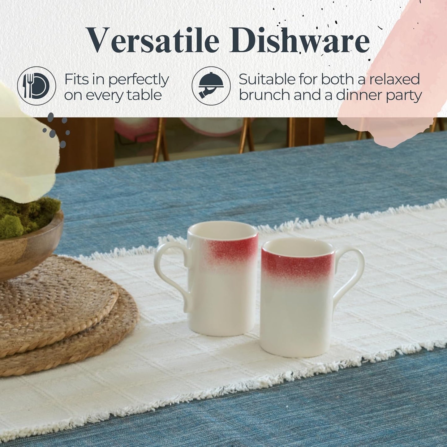 Portmeirion Potter's 9oz Mist Breakfast Mug (Set of 4) - Elegant Earthenware Tea Mugs with Handle, Microwave, Dishwasher & Freezer Safe - Classic Mist Design, Ideal Gift for Coffee Lovers (Red)