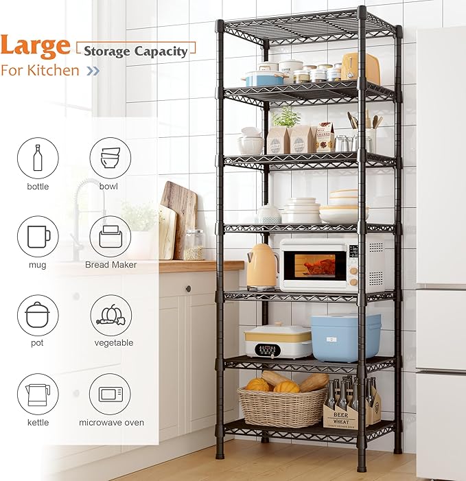 REIBII 7-Tier Metal Shelving Unit, 71’’H x 18’’W x 18’’D, 1176 LBS Weight Capacity, Adjustable Garage Shelving for Storage, Heavy Duty Shelves for Kitchen, Living Room, Bathroom etc.