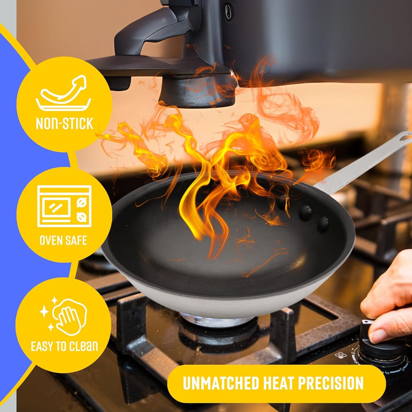 FSE 8" Professional Aluminum Fry Pan, Non-Stick Open Skillet, 3.0 mm Thick Aluminum Construction