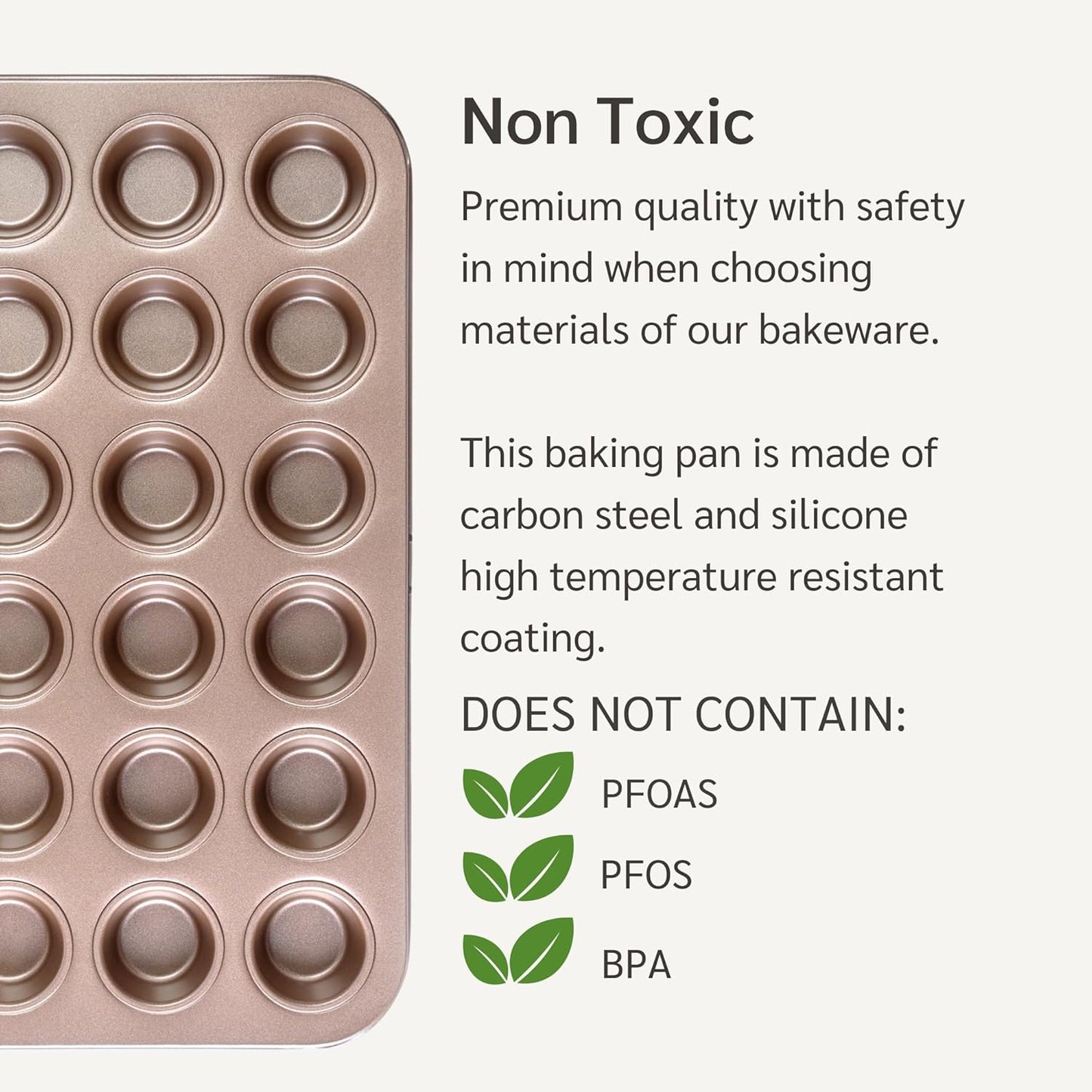 HAPPIELS Non Toxic Nonstick 24 Cup Mini Muffin Pan | PFOA BPA free Nontoxic Mini Cupcake Tin | Best Non Stick Muffin Pans | Carbon Steel Small Muffin tins | Cupcakes Bakeware Mold