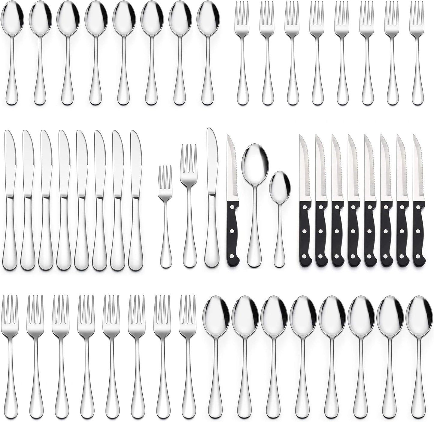LIANYU 72-Piece Silverware Set with Steak Knives, Stainless Steel Flatware Cutlery Set for 12, Fancy Eating Utensils Tableware, Dishwasher Safe, Mirror Finish