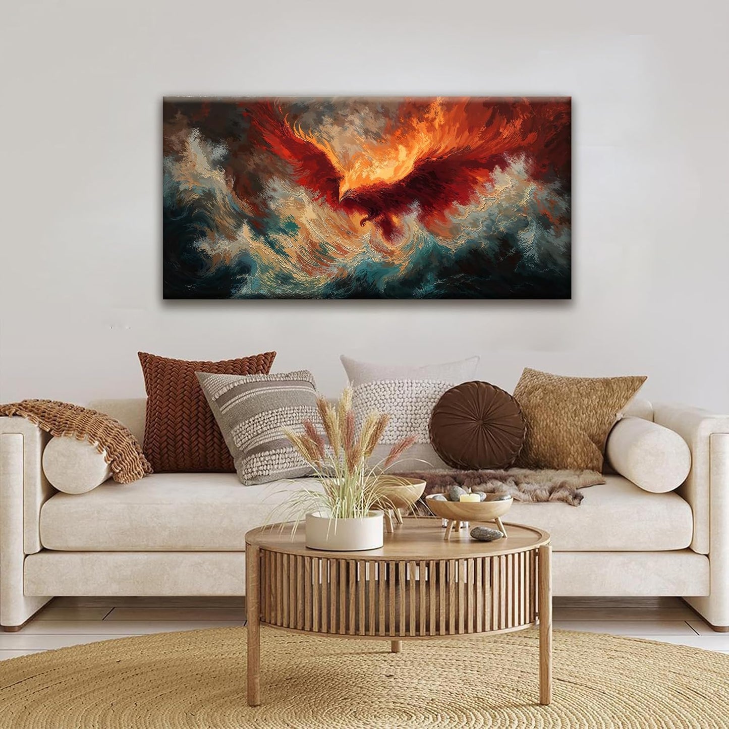 Abstract Wall Art Decor Red Retro Fire Phoenix Modern Artwork For Walls Ready To Hang Room Wall Decor For Bedroom Living Room Kitchen Office Canvas Prints 20x40 Inch