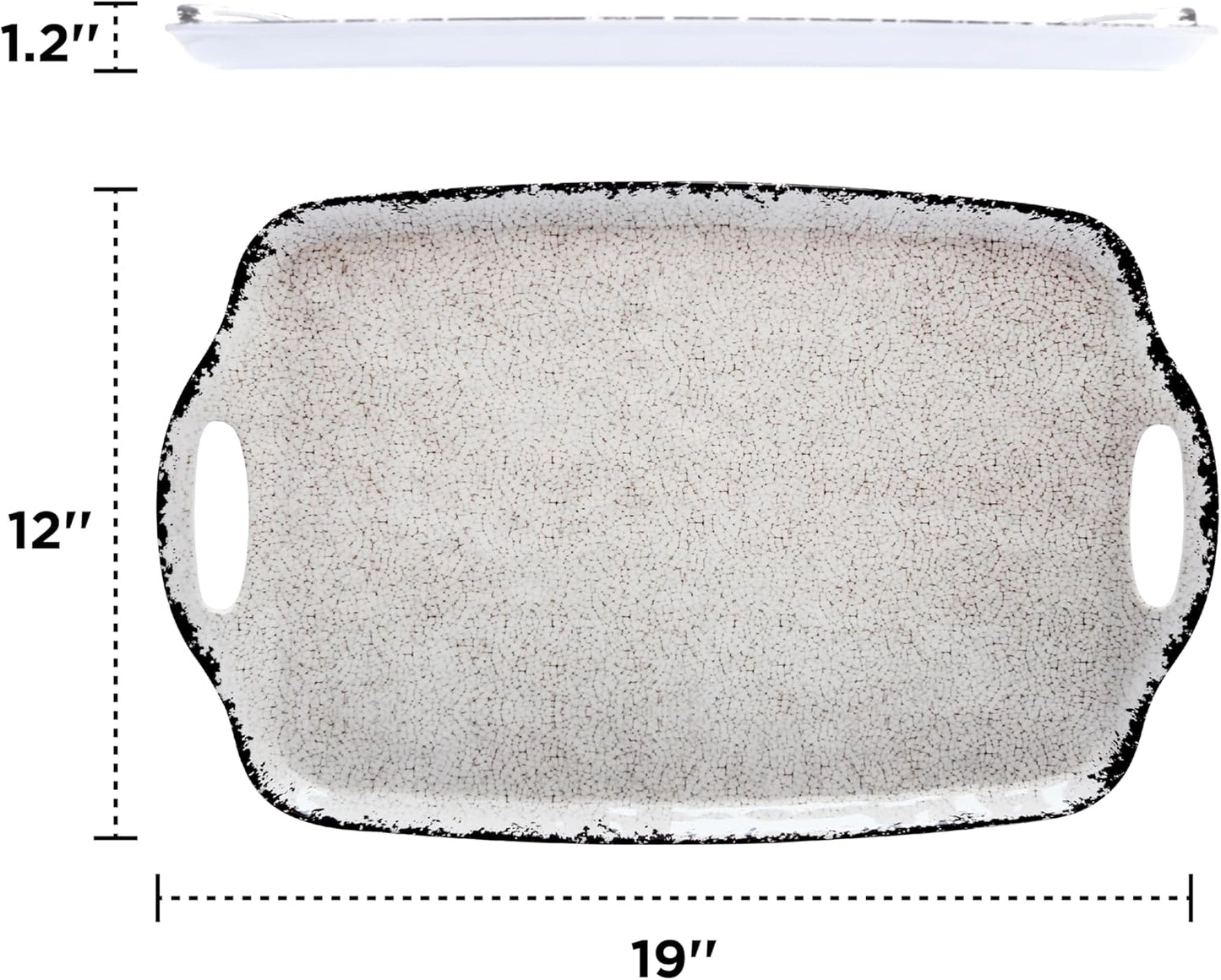 TP Serving Trays with Handles, 19 Inche Large Rectangular Melamine Serving Platter Set of 2, Rustic White