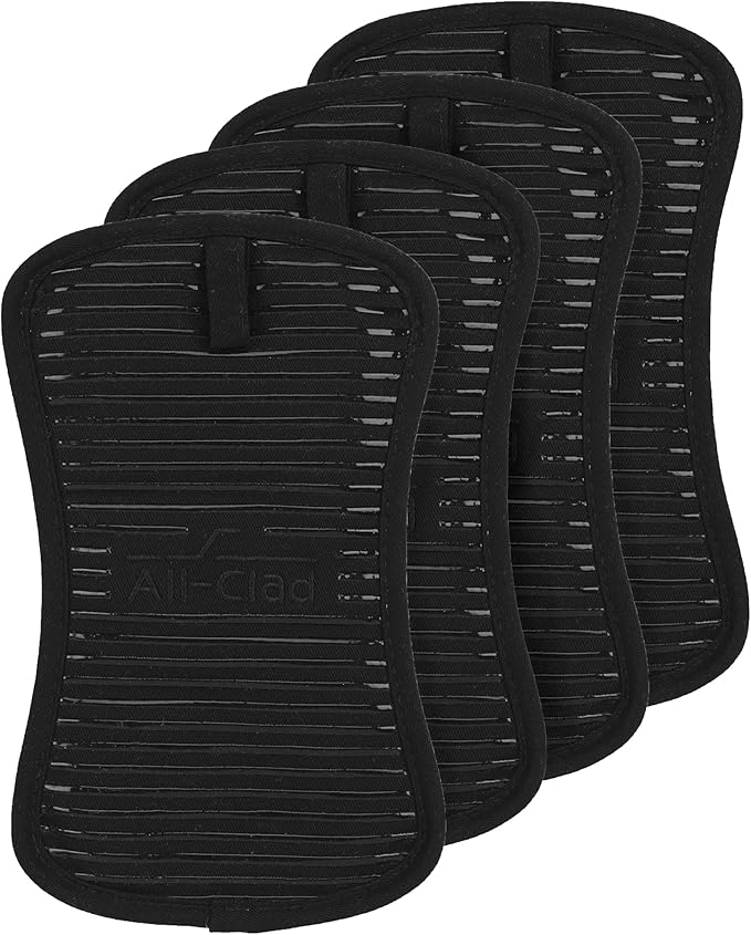 All-Clad Premium Pot Holder & Hot Pad: Heat Resistant to 500 Degrees - 100% Cotton, 10"x6.25" Hot Pad for Kitchen and Barbeque, 4-Pack, Black