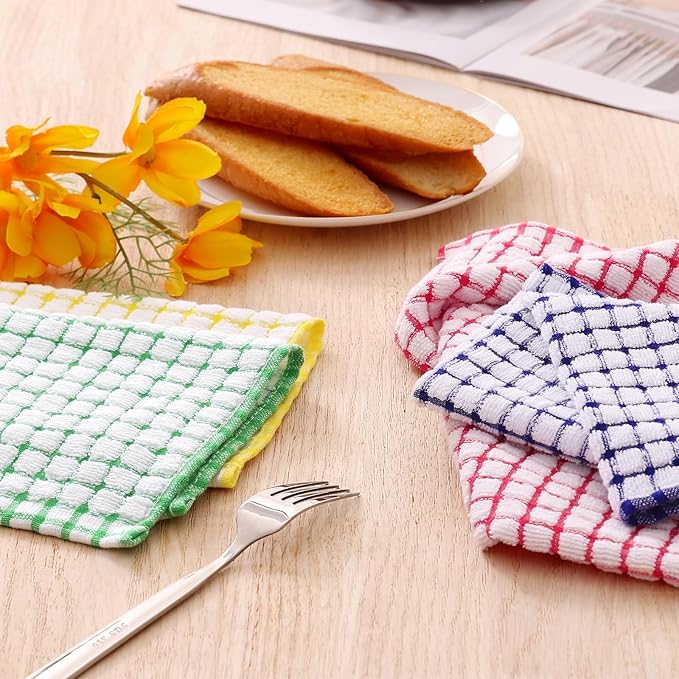 Kitinjoy Cotton 12 Pack Kitchen Towels and Dishcloths Sets, 16 x 25 Inch & 12 X 12 Inch Dish Towels Bulk, Super Soft and Absorbent Hand Towels for Kitchen Drying, Blue