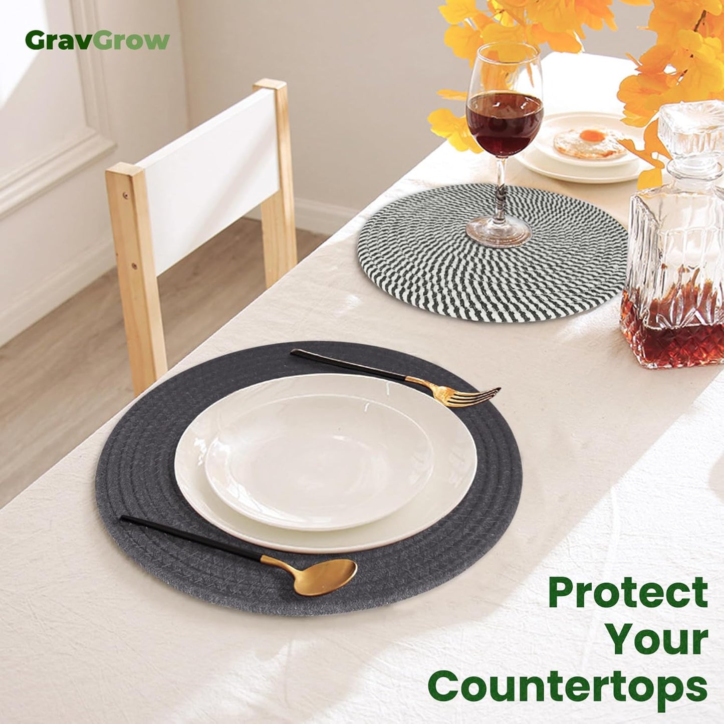 10 Inch Trivets for Hot Dishes, Large Trivets for Hot Pots and Pans, Thicken Heat Resistant Round Place Mats Woven Table Mats, Boho Placemats for Kitchen Dining Table, 4 Pcs