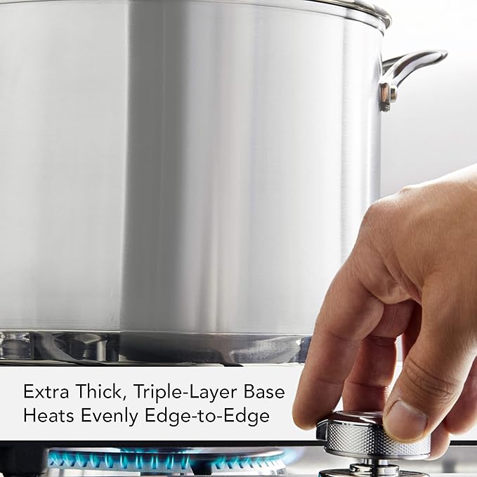 KitchenAid 71003 3-Ply Base Brushed Stainless Steel Stock Pot/Stockpot with Lid, 8 Quart