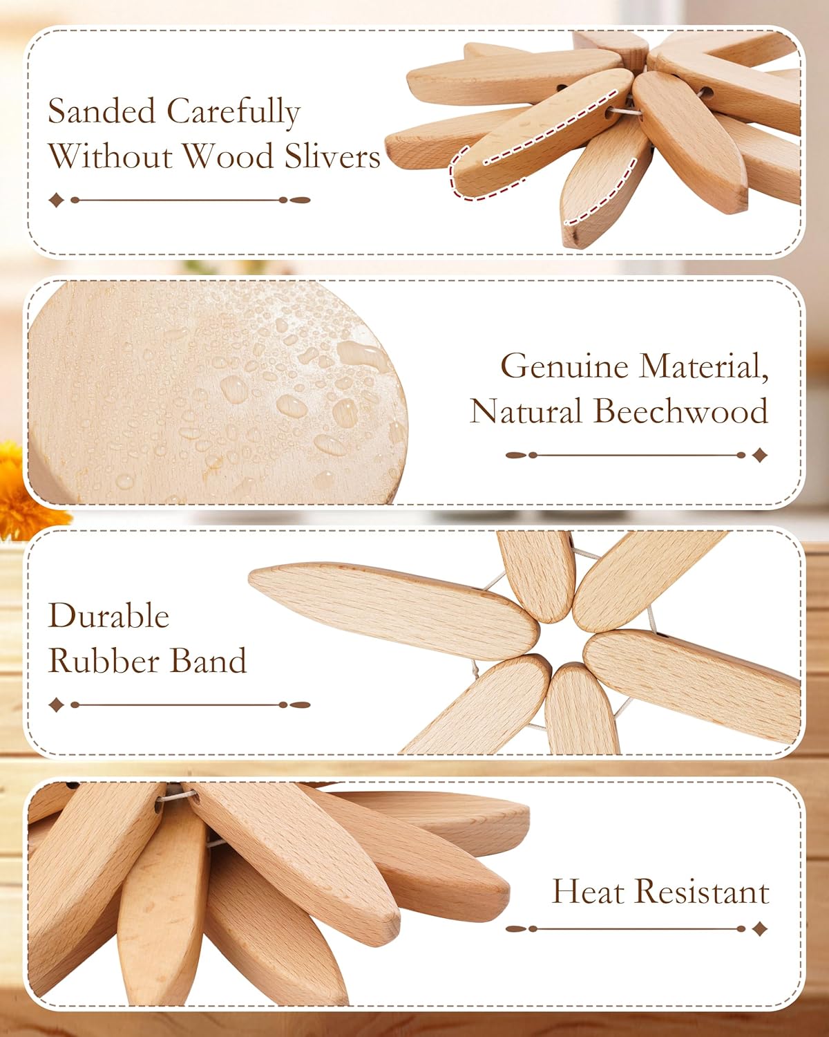 Tree-Shaped Placemats, Foldable Heat Resistant Anti-Stain Wood Trivet for Hot Dishes Pans, All-in-1 Set, 3PCS Easy-Cleaning Walnut Wood + Stand Coasters