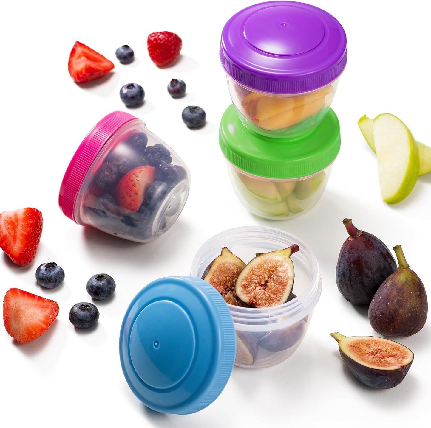 Snack Containers (4 Set) - 4.75 Oz Small Food Storage Cups with Lids - Fruit, Nuts, Sauce, Condiments & Salad Container for Lunch Box - Reusable Dessert Cups, Microwave & Freezer Friendly, BPA-free