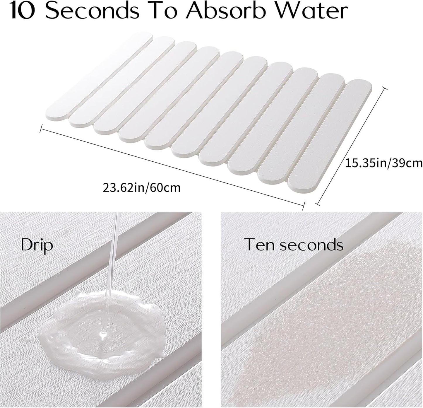 24"×16" White Stone Dish Drying Mats for Kitchen Counter, Large Quick Dry Collapsible Eco-Friendly Super Absorbent Diatomaceous Earth Heat-resistant Mat for Dishes Bottles Cups, Match Any Countertop