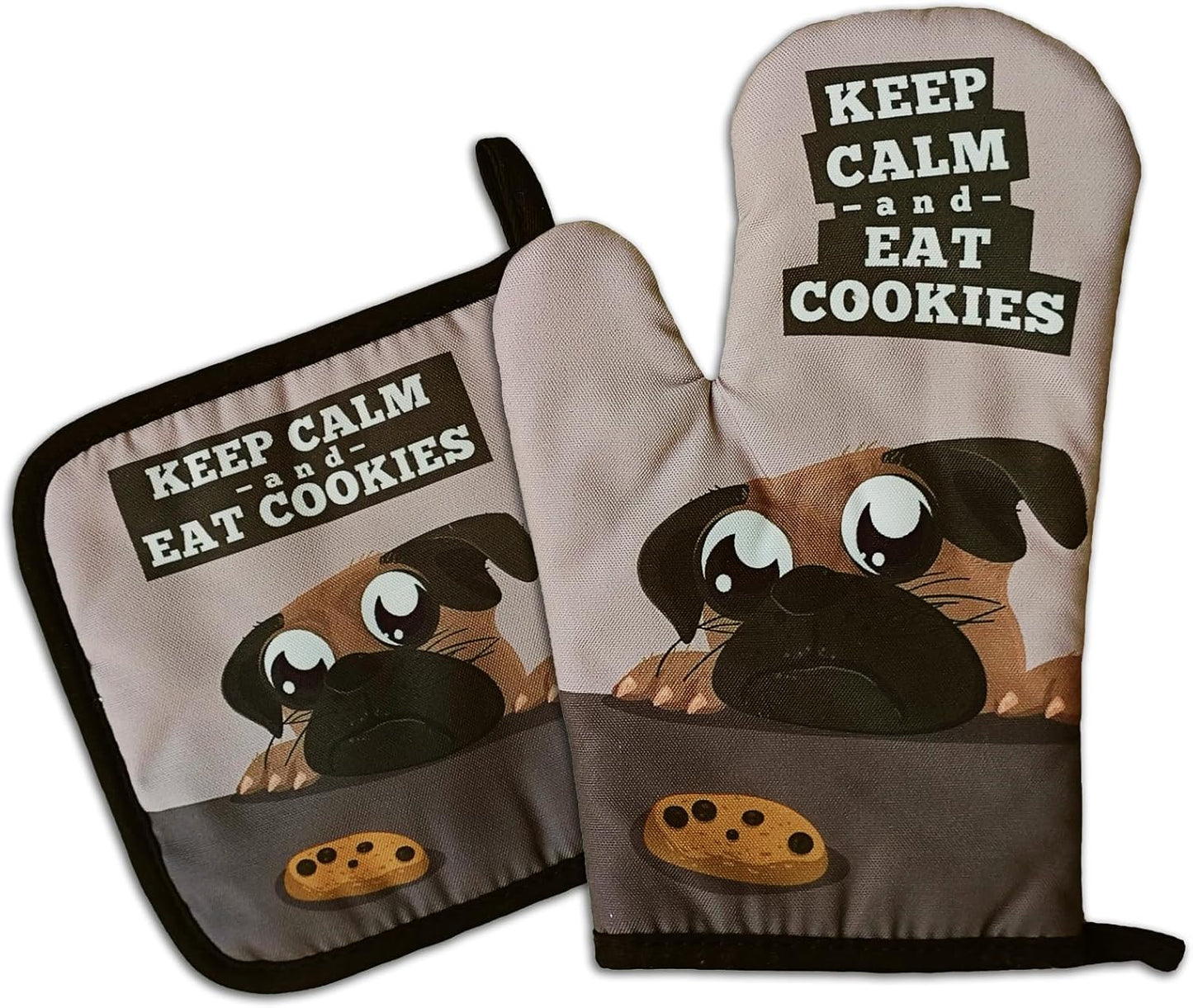 Funny Cookies Oven Mitts and Pot Holders（Set of 2） Keep Calm and Eat Cookies Heat Resistant Kitchen Mitts Silicone Non-Slip Oven Mitts Novelty Baking Gifts for Baker Chef Friend Cookie Lover