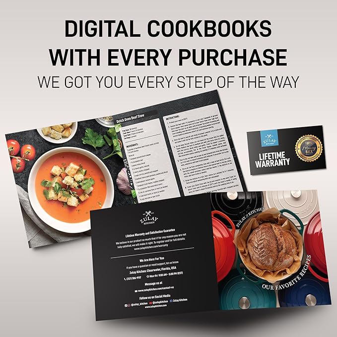 Zulay Kitchen 6 Quart Enameled Cast Iron Dutch Oven with Lid – Premium Durability & Oven Safe up to 500°F – Heavy Duty Cookware Perfect for Bread Baking, Stews, Braising & Roasting – Light Blue