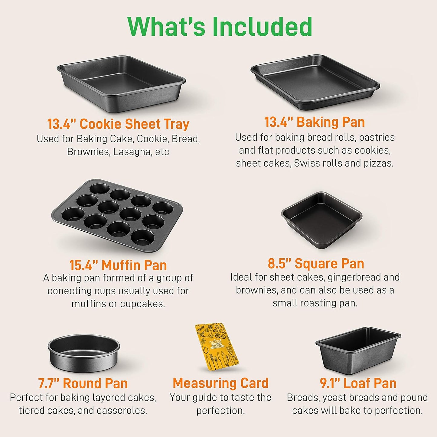 NutriChef Stackable Non-Stick Baking Pans Set – Carbon Steel Bakeware Set w/ Cookie Sheet, Muffin & Loaf Pan, Double Coated for Easy Release, Oven & Dishwasher Safe, Resists Warping, – Easy to Clean