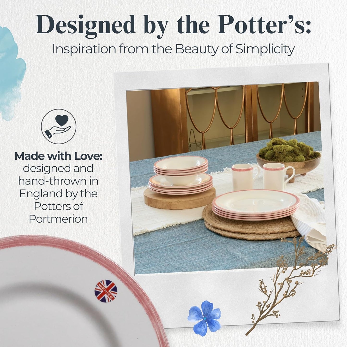 Portmeirion Potter's Brushstroke Dinner Plate (Set of 4) - 10.5" Earthenware Plate with Classic Brushstrokes - Microwave, Dishwasher, Freezer, Oven Safe - Ideal Modern Dinnerware Set (Red)