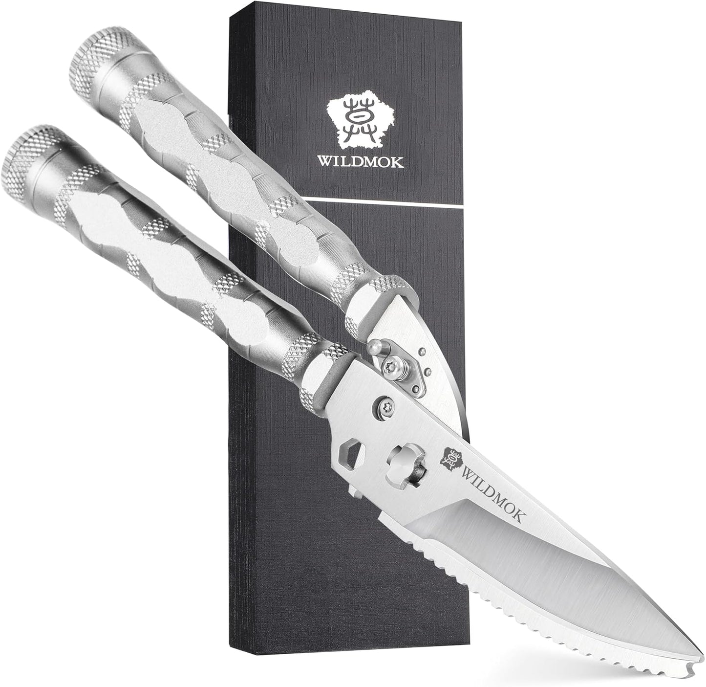 WILDMOK Heavy Duty Poultry Shears - 8.5 Inch Multi-function Stainless Steel Poultry Outdoor Shears, Ultra Sharp Kitchen Scissors for Outdoor Camp, White