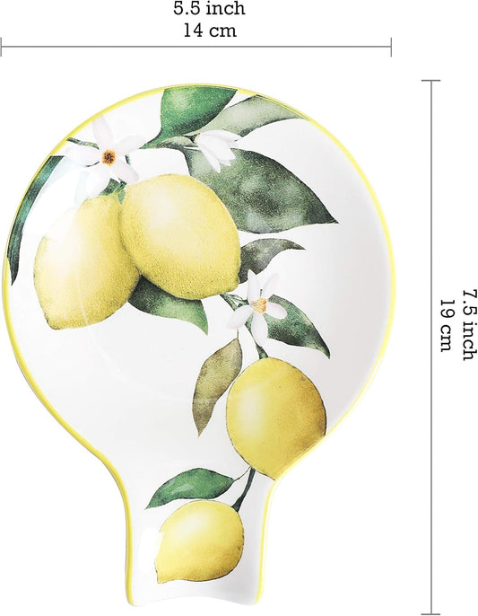 Bico Lemon Dreams Spoon Rest for Stove Top, Ceramic Spoon Holder for Kitchen Counter, Easy to Clean Coffee Spoon Rest Dishwasher Safe, Kitchen Cooking Utensil Rest for Ladles Spatula