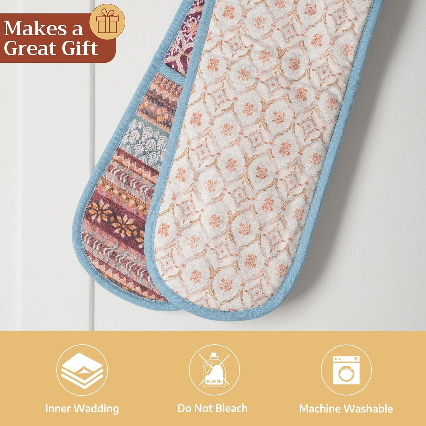 Maison d' Hermine Double Oven Mitt (7" x 35") 100% Cotton Heat Resistant BBQ Cooking Gloves with Loop for Thanksgiving Christmas Decorations Baking Cooking Barbeque Handling Hot Pan (Fair Isle)