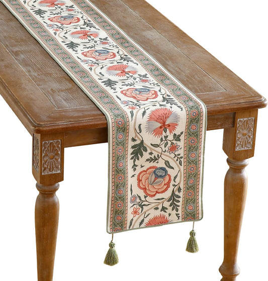 ISAENNE Designer Vintage Linen Extra Long Table Runner 118 Inches,Elegant Floral Pattern Wrinkle Resistant Table Runners for Dining Tables,Thanksgiving,Kitchen Tables,Christmas,12"*118"-Daffy B