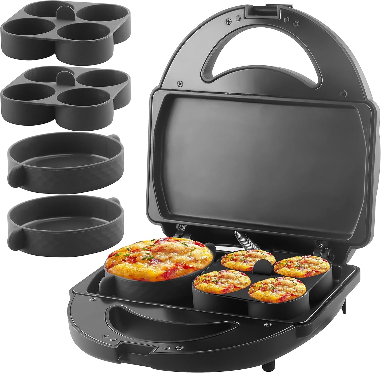 Sous Vide Style Egg Bite Maker Machine with 4 Silicone Molds, Grilled Cheese Maker, Mini Griddle, Ideal for Breakfast Sandwiches, Snacks, Desserts, 8 Mini Egg Bites & 2 Large Egg Bites