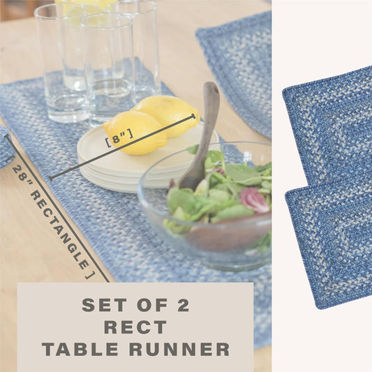 Homespice Denim Jute Braided Small Table Runners, Coastal Country Decor, Set of 2, Blue Rectangle 8x28 - Rich Colors, Easy to Clean, Durable and Protects Furniture