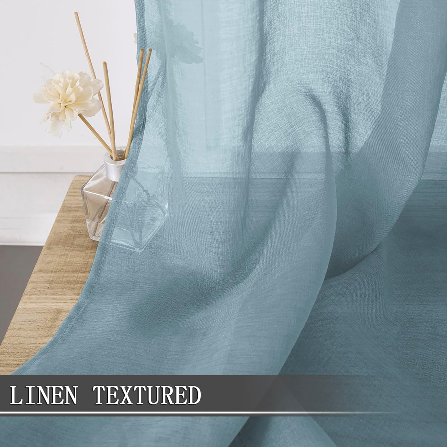 Tollpiz Sheer Tier Curtains Kitchen Linen Textured Half Curtain Sheers Light Filtering Rod Pocket Voile Bathroom Short Curtains for Farmhouse, 25 x 30 inches Long, Dusty Blue, Set of 2 Panels