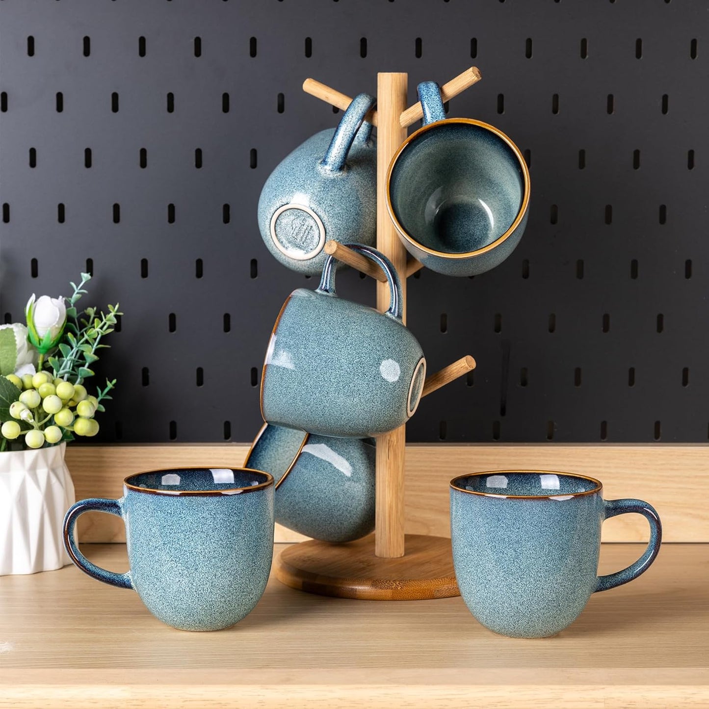 AmorArc 12oz Coffee Mugs, Ceramic Coffee Mugs set of 6 for Man, Woman, Dad, Mom, Modern Coffee Mugs with handle for Latte/Cappuccino/Milk/Cocoa. Dishwasher&Microwave Safe, Ocean Blue