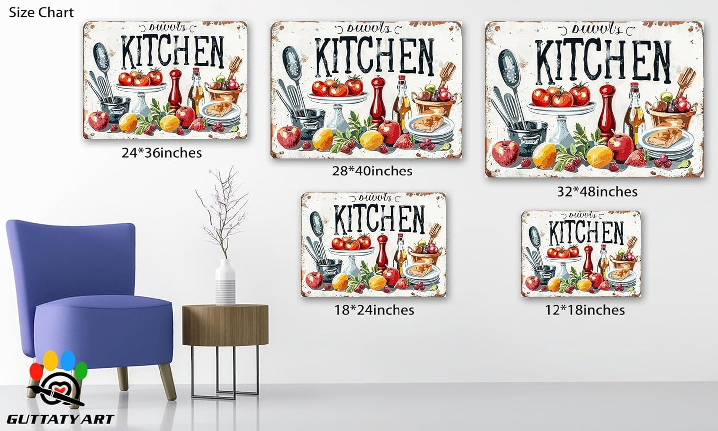 GUTTATY Farmhouse Wall Art Rustic Kitchen Decor, Ready to Hang Kitchen Wall Print Various Fruits and Kitchen Utensil,Vintage Posters Prints for Dinning Room Home Kitchen Restaurant Painting 24×36 Inch