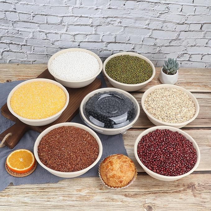 28 oz Disposable salad bowls with lids, Sugarcane Fiber Paper Bowls Deli Container 50 Pack