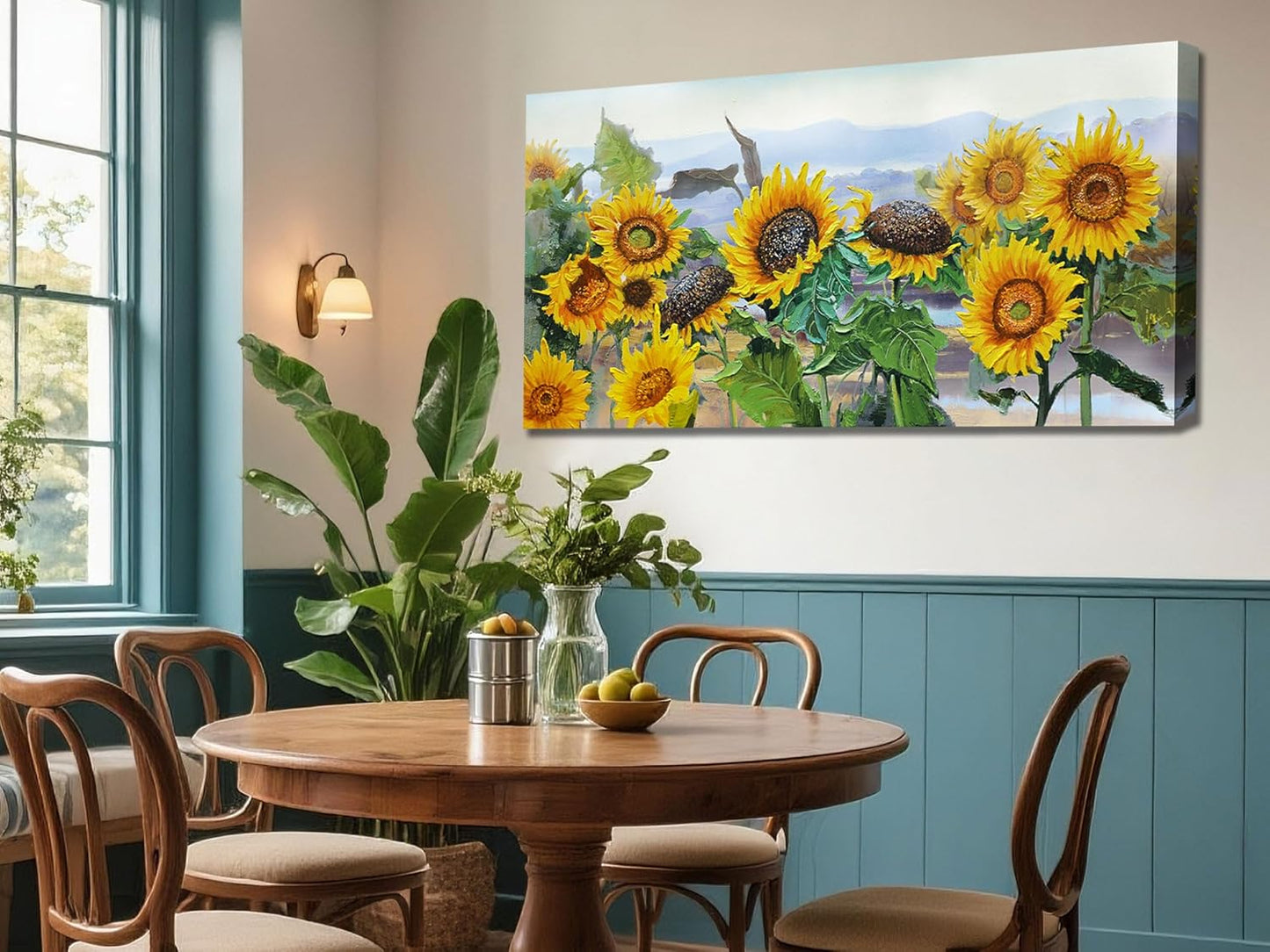 Ardemy Sunflower Wall Art Canvas Flowers Yellow Picture Rustic Floral Field Landscape Painting, Countryside Framed Artwork for Living Room Bedroom Dinnng Room Office Home Decor, Extra Large 58"x29"