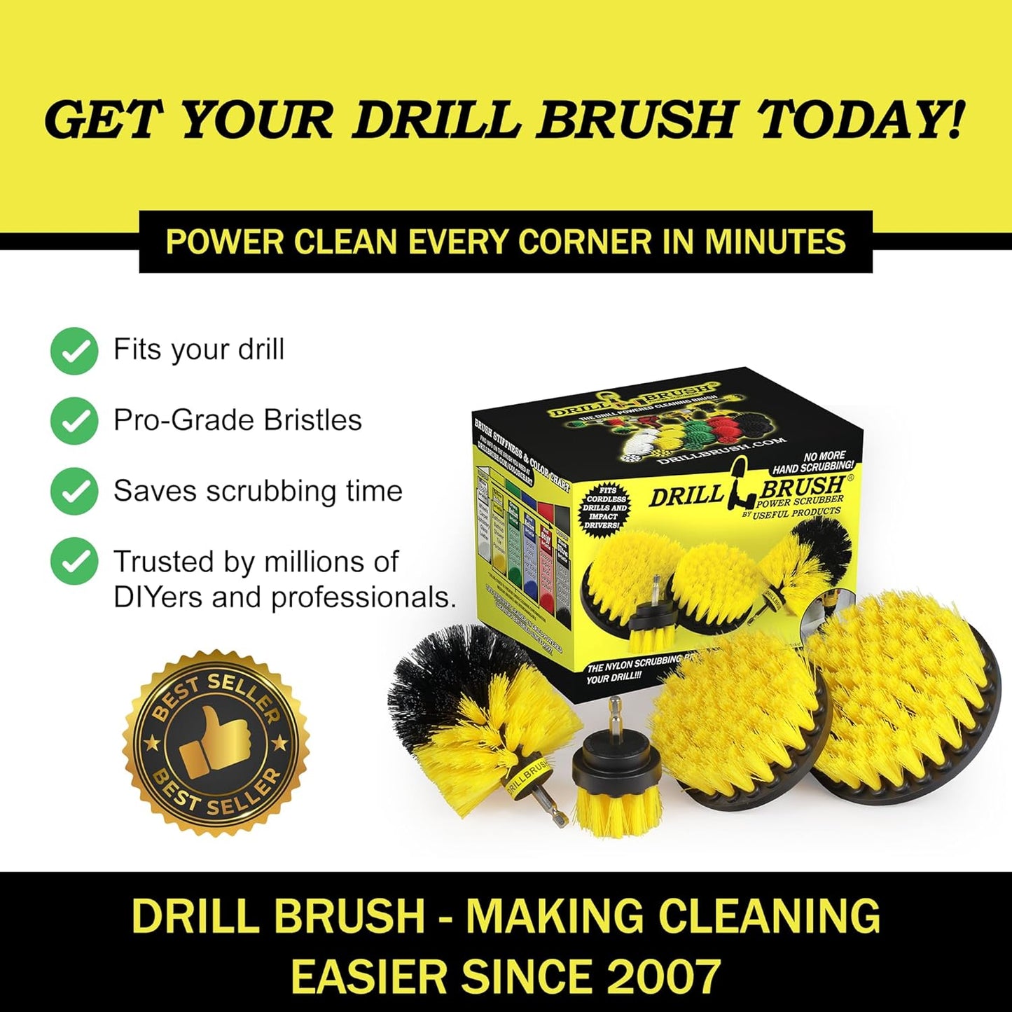 Nylon Drill Brush Attachment Set for Bathroom Cleaning - Power Scrubber Brush Kit for Bathtub, Shower, Tile, and Grout - All-Purpose Household Cleaning Brushes for Drill - Electric Grout Cleaner Kit