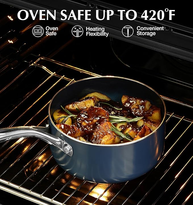 KOCH SYSTEME CS Nonstick Sauce Pan with Lid, 1 Quart Saucepan with Lid, 1 QT Nonstick Ceramic Small Sauce Pan with Stainless Steel Handle, Non-Toxic Ceramic Saucepan, Oven Safe, Gradient Blue