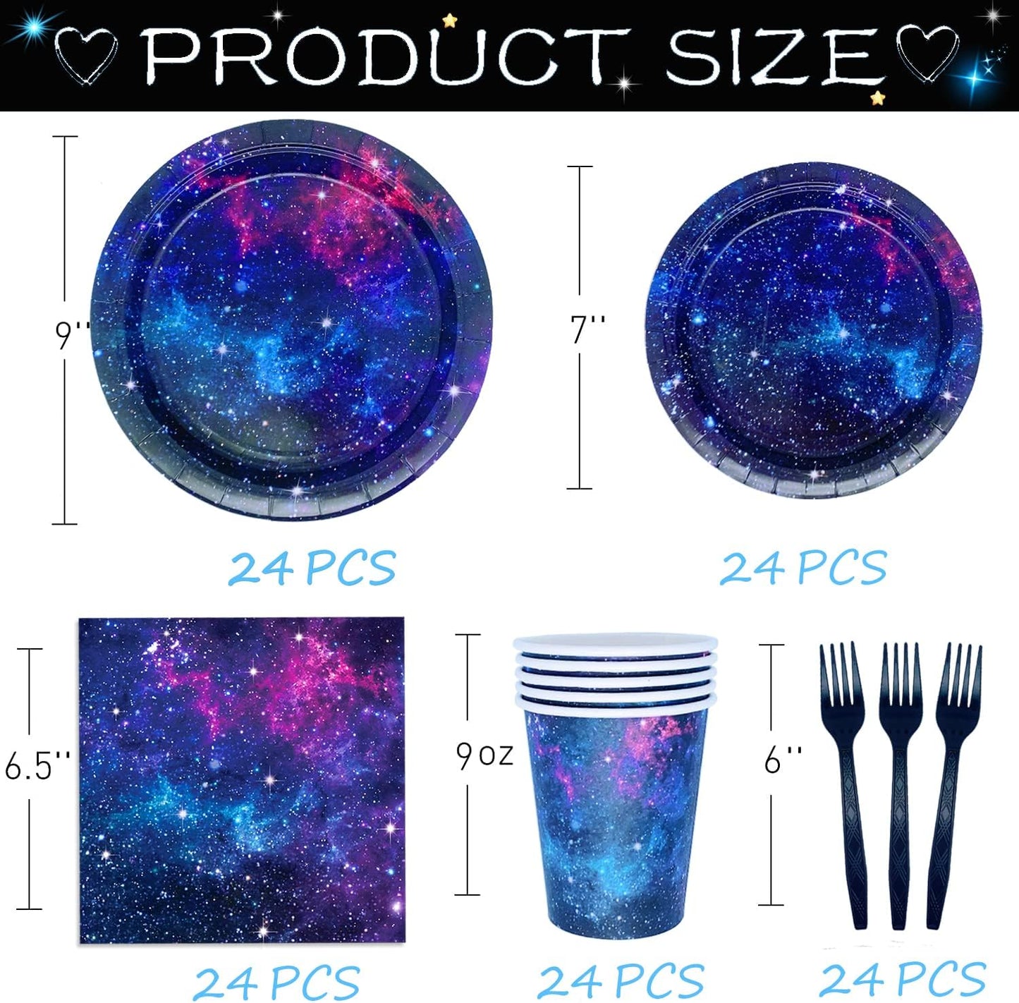 Space Galaxy Party Supplies Tableware Set Outer Space Theme Birthday Party Decoration Starry Night Solar System Planet Plates Napkins Forks Cups for 24 Guests