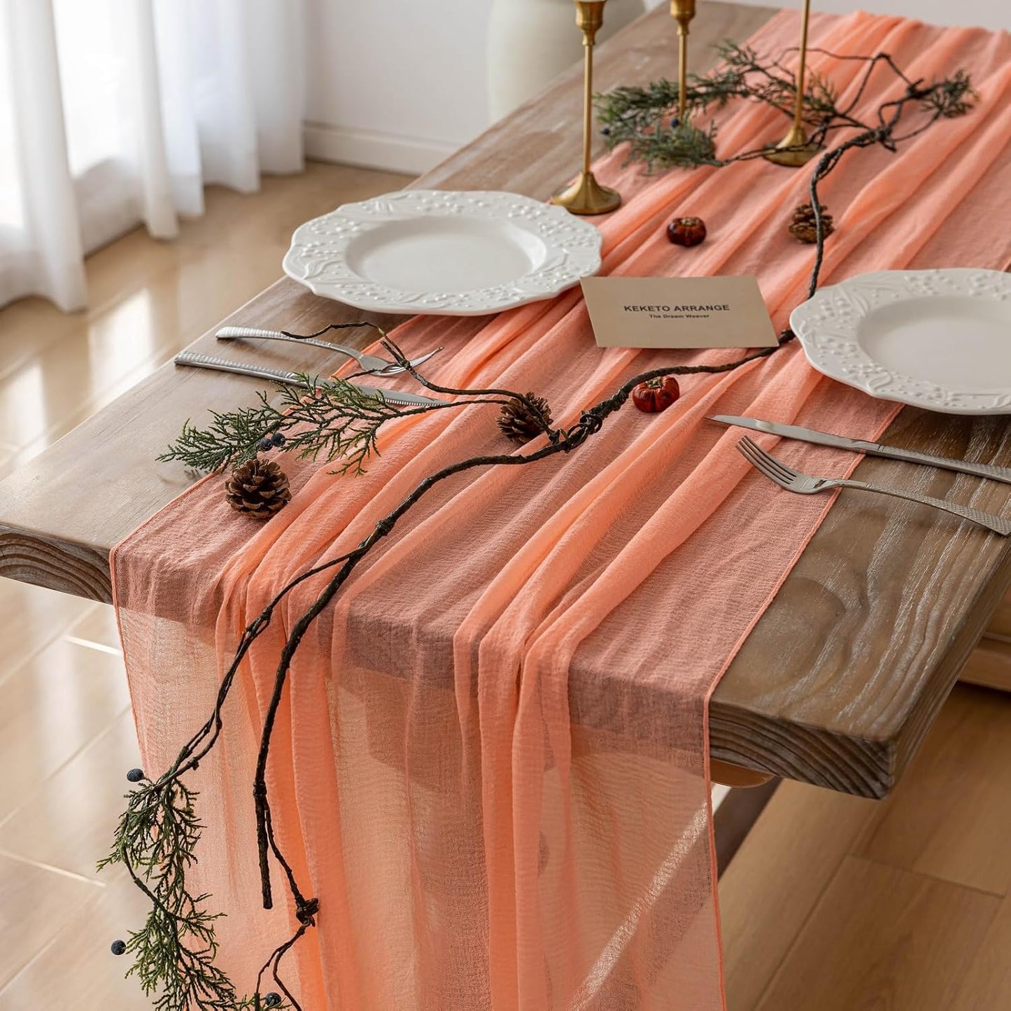 6Pcs Fresh Salmon Cheesecloth Table Runner Gauze 120 Inch 10 FT Boho Cheese Cloth Table Runner for Wedding Baby Shower Bridal Shower Party Sheer Centerpiece Home Decorations