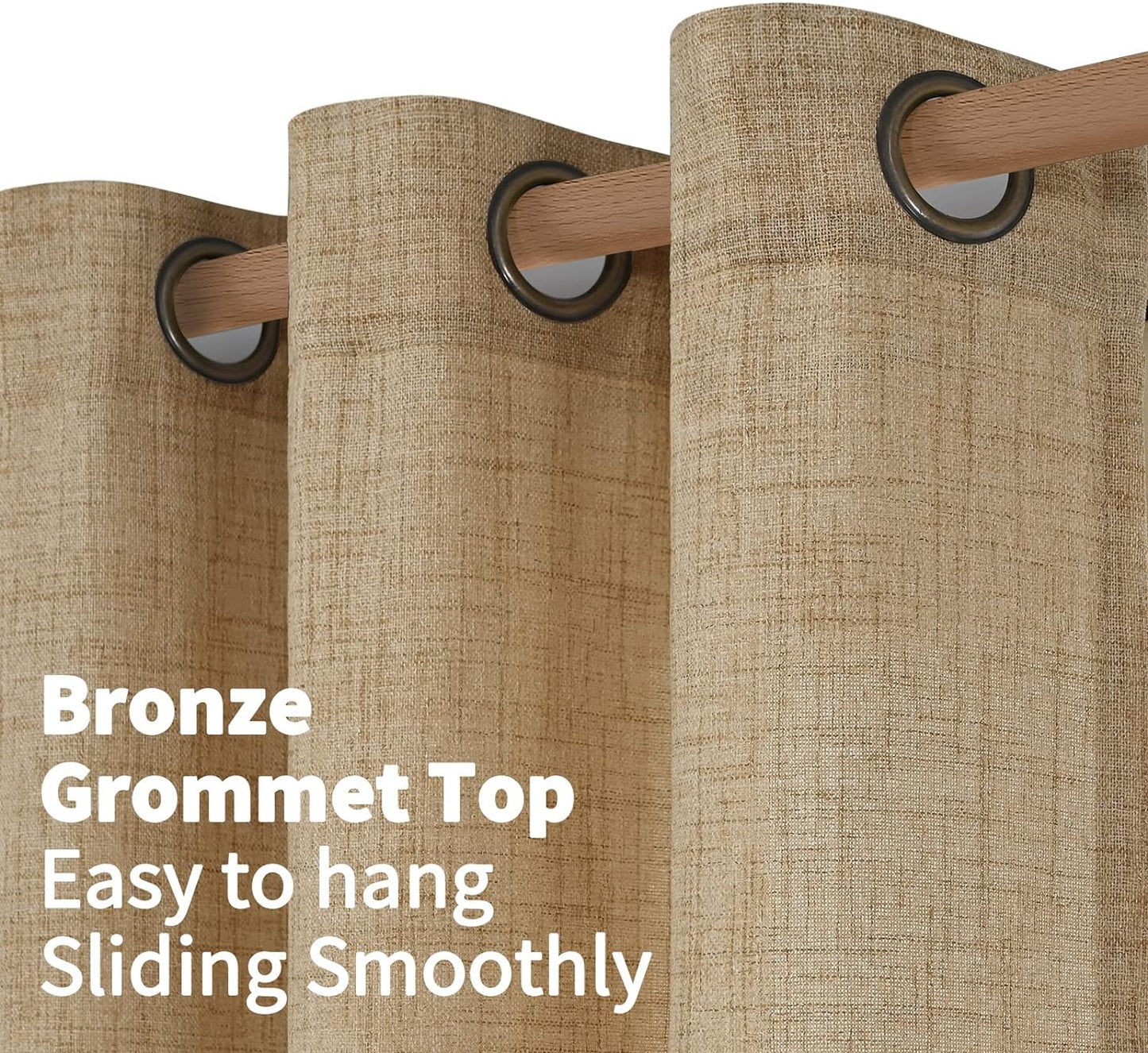 YoungsTex Burlap Linen Curtains 48 Inch Length for Short Window, Toffee Semi Sheer Drapes with Bronze Grommet Light Filtering for Kitchen Cafe Bathroom Bedroom, 2 Panels, 42 X 48 Inch