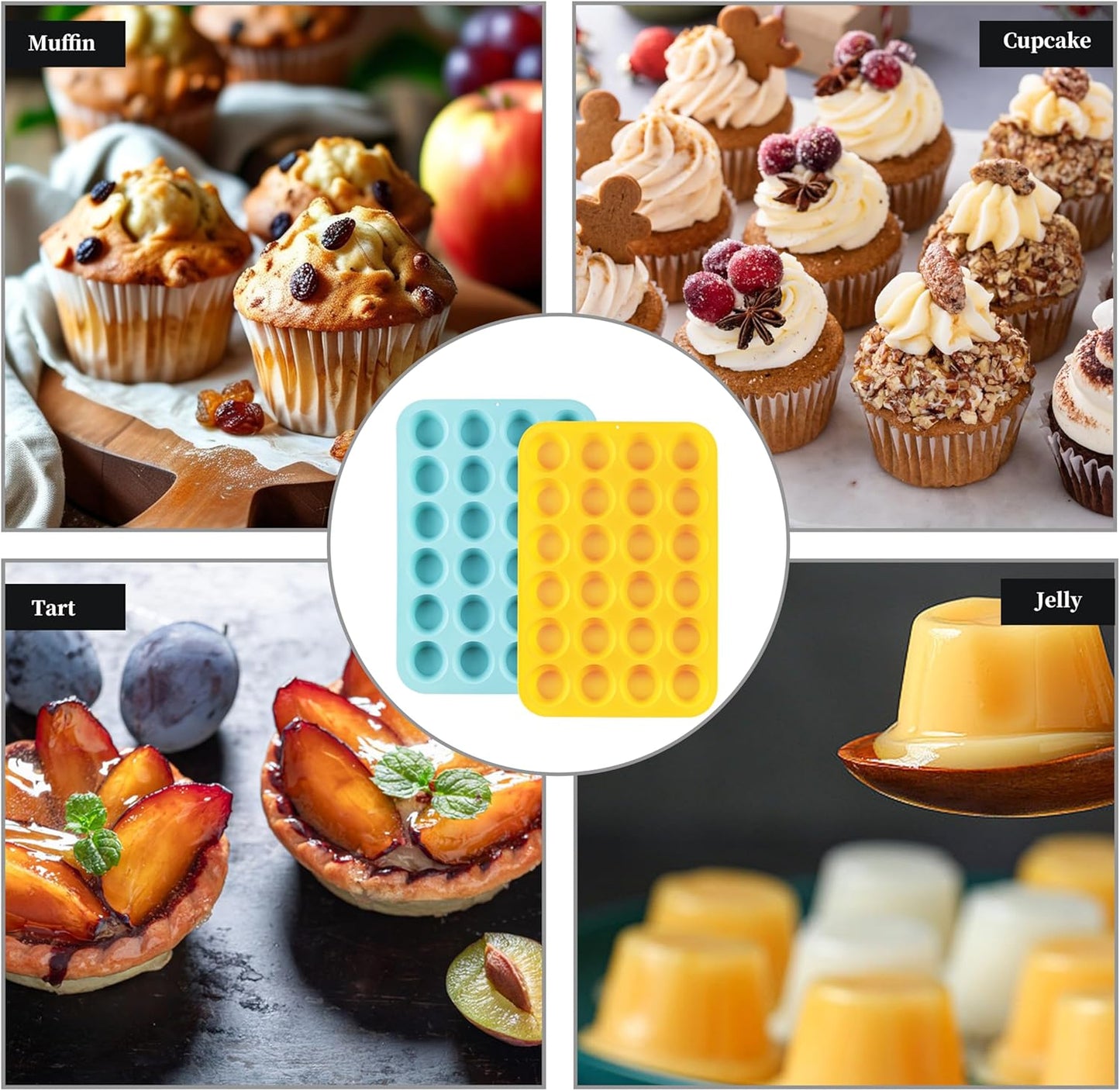 2PCS Silicone Mini Muffin Pan, 24 Cups Nonstick Mini Cupcake Pan for Baking, BPA Free and Dishwasher Safe, Great for Making Muffin Cakes, Tart, Bread and Egg Bites